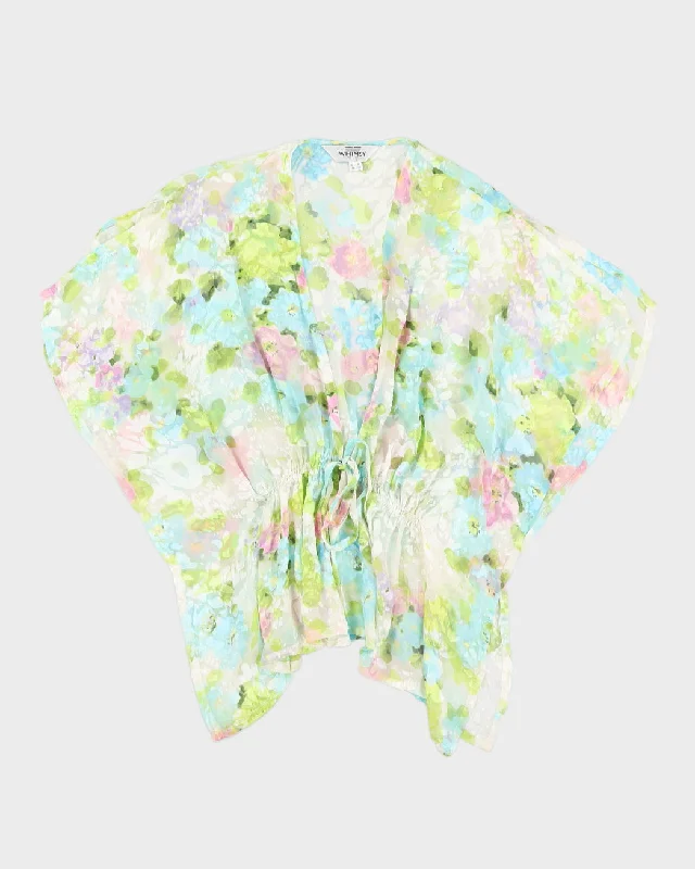 Floral Sheer Tie Up Blouse - S Pajama sets under $50