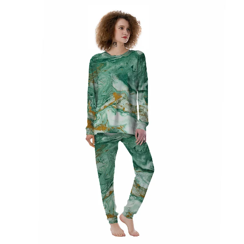 Golden And Green Marble Textue Print Women's Pajamas Maternity pajama sets