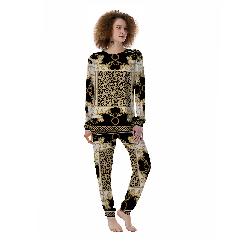 Golden Baroque And Leopard Print Women's Pajamas Best pajama sets for elderly women