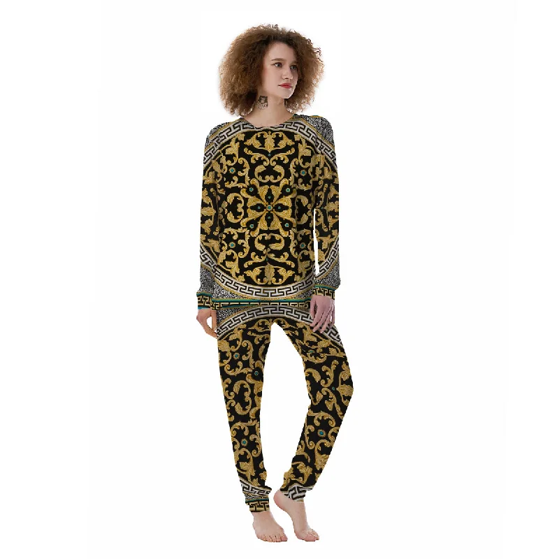 Golden Baroque Leopard Skin Print Women's Pajamas Pajama sets under $50