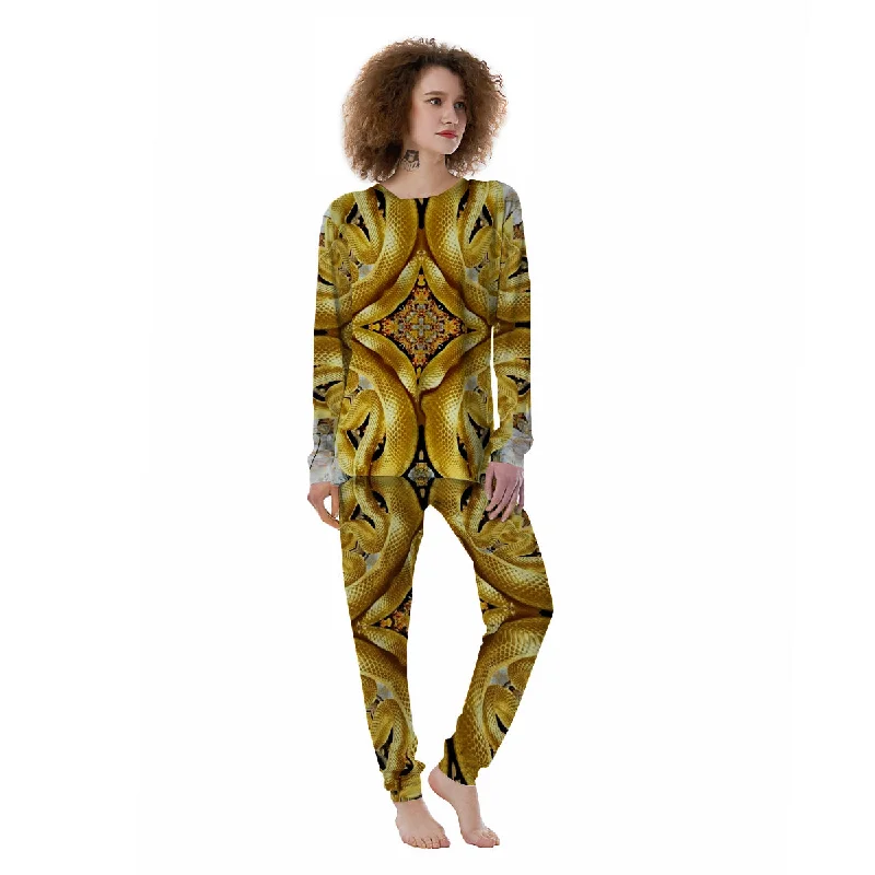 Golden Snake Kaleidoscope Print Women's Pajamas Bridal pajama sets