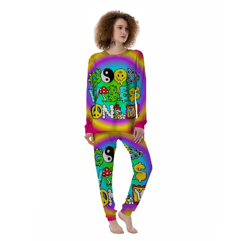 Good Vibes Only Quote Trippy Psychedelic Print Women's Pajamas Camisole pajama sets