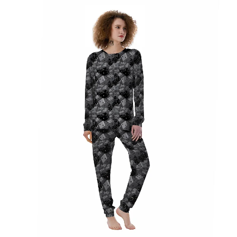 Gray Black 3D Dice Print Pattern Women's Pajamas Family matching pajama sets