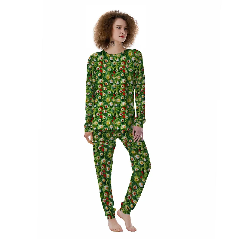 Green Alien Monster Print Pattern Women's Pajamas Best-selling pajama sets 2024