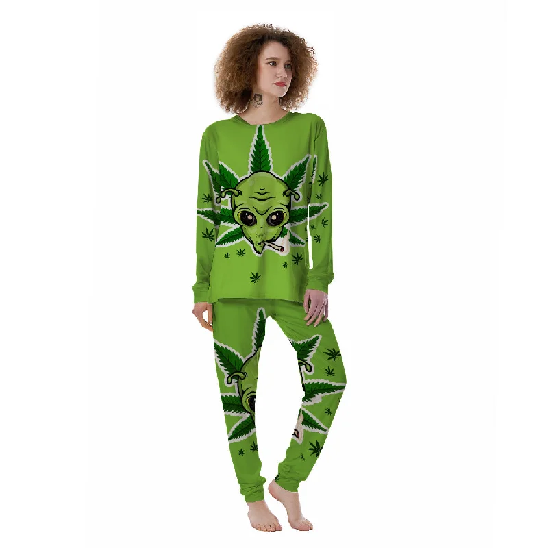 Green Alien Smoking Print Women's Pajamas Best pajama sets for teens