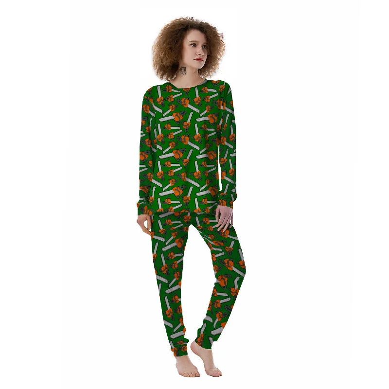 Green Chainsaw Print Pattern Women's Pajamas Bridal pajama sets