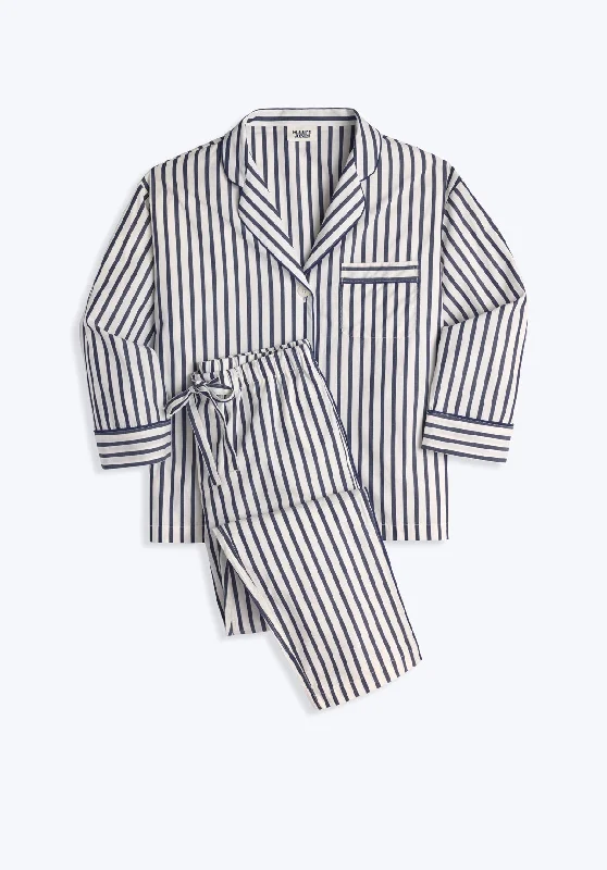 Marina Pajama Set in Navy Breton Stripe Silk pajama sets