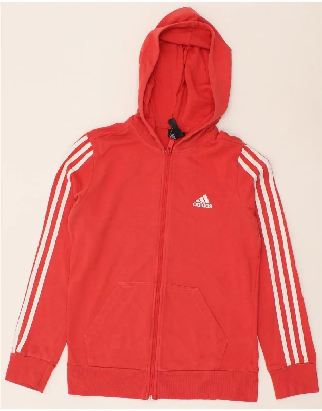 ADIDAS Womens Zip Hoodie Sweater UK 10 Small Red Cotton Kids' sweaters