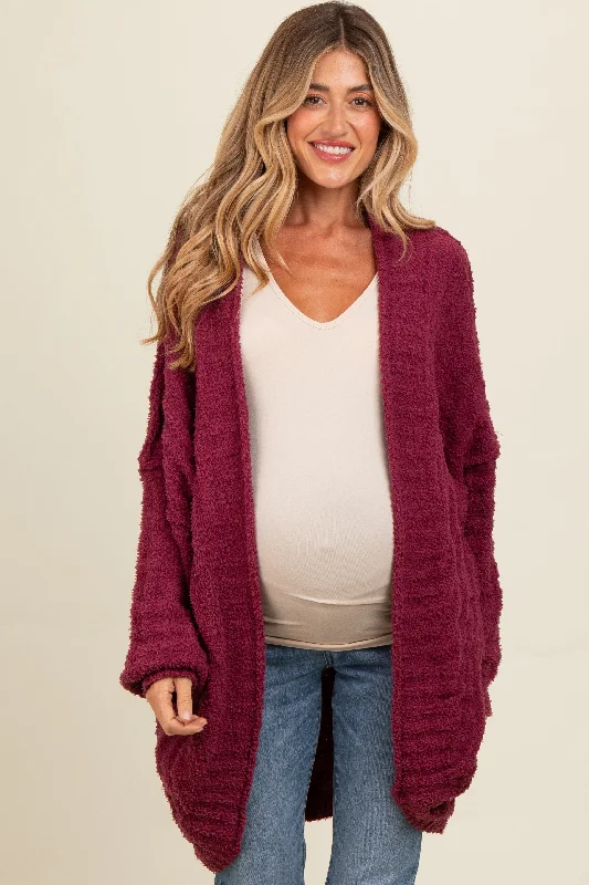 Burgundy Chunky Knit Dolman Maternity Cardigan Warmest sweaters for extreme cold