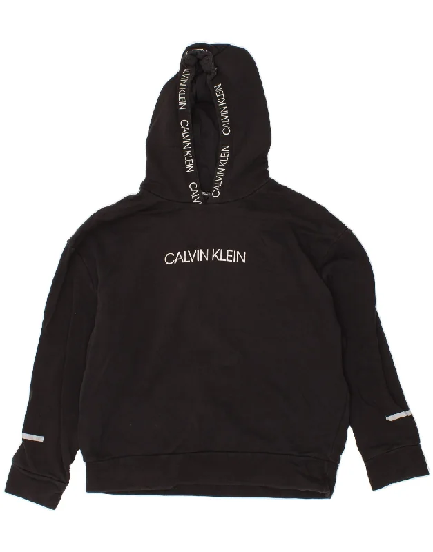 CALVIN KLEIN Womens Oversized Graphic Hoodie Jumper UK 14 Medium Black High-end sweaters