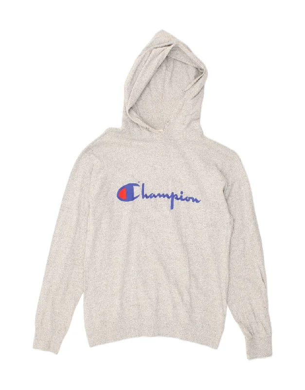 CHAMPION Womens Graphic Hoodie Jumper UK 14 Medium Grey Flecked Cotton Men's wool sweaters discount