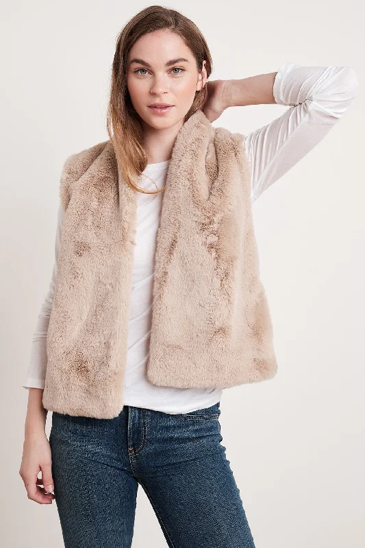 CHELLE FAUX LUX FUR OPEN VEST Best sweaters for work