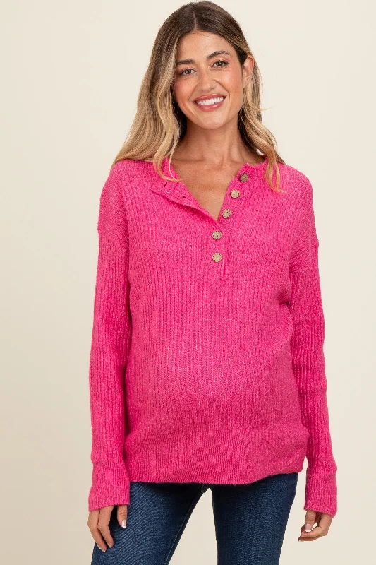 Fuchsia Buttoned Up Sweater Knit Maternity Top Christmas sweaters