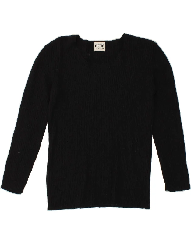 GIANFRANCO FERRE Womens Boat Neck Jumper Sweater UK 12 Medium Navy Blue Best sweaters for cozy nights