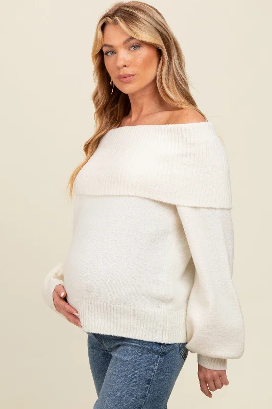 Ivory Off Shoulder Foldover Maternity Sweater Vintage sweaters