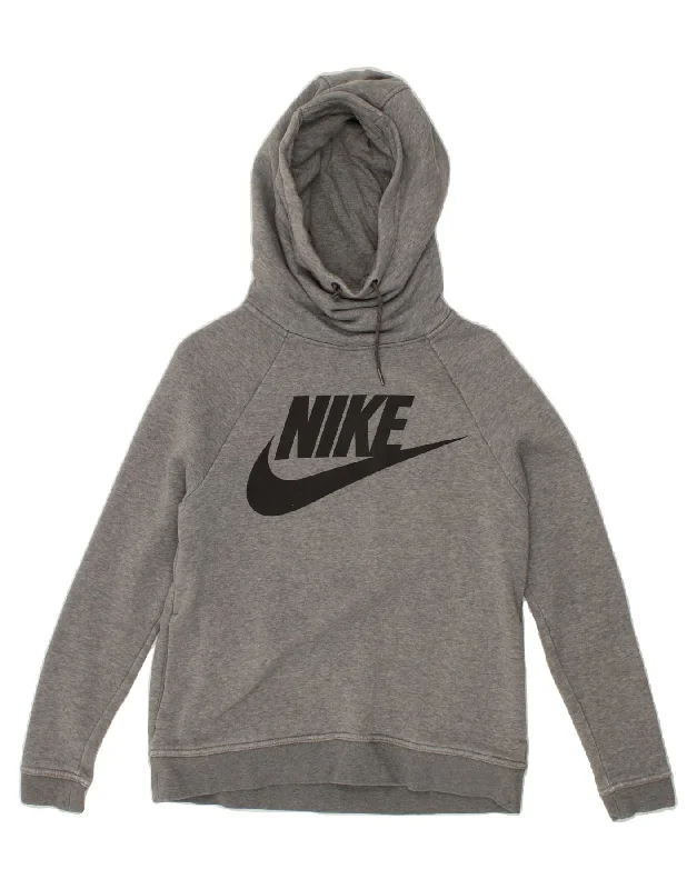 NIKE Womens Graphic Hoodie Jumper UK 10 Small Grey Cotton Formal sweaters