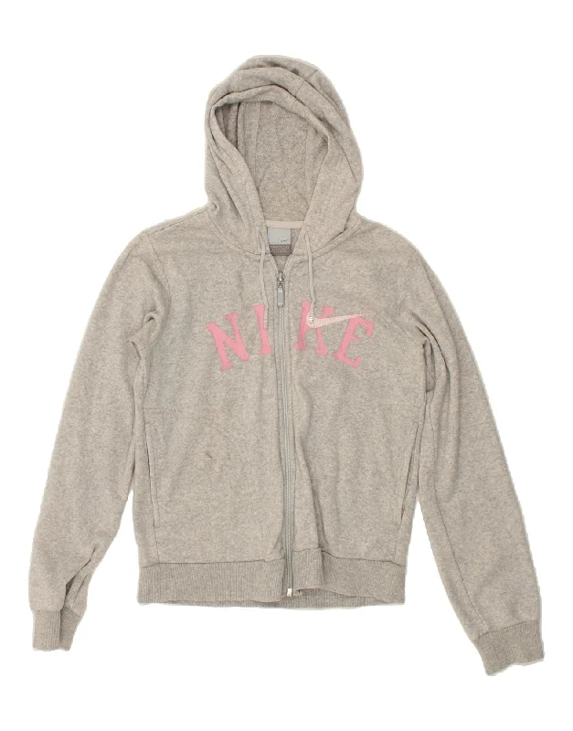 NIKE Womens Graphic Zip Hoodie Sweater US 4/6 Small Grey Cotton Best sweaters for cold weather