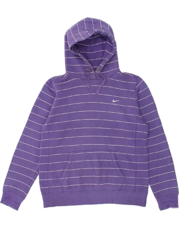 NIKE Womens Hoodie Jumper US 12/14 Large Purple Striped Classic sweaters