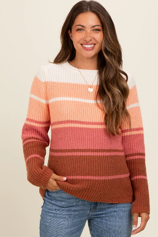 Peach Mixed Stripe Maternity Sweater Knitted sweaters