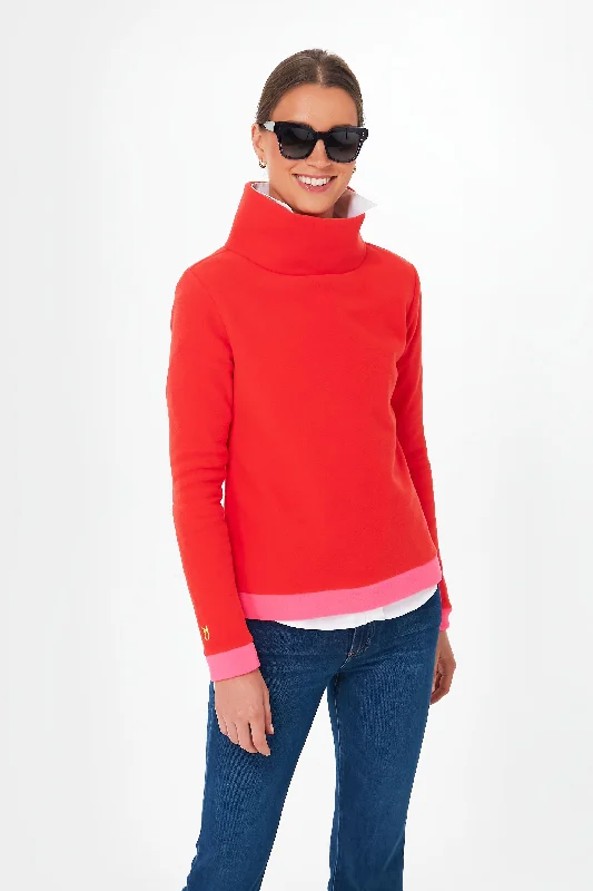 Poppy Red and Neon Pink Colorblock Park Slope Must-have sweaters for this season