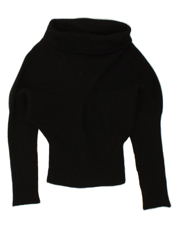 STEFANEL Womens Crop Roll Neck Jumper Sweater UK 14 Large Black College sweaters