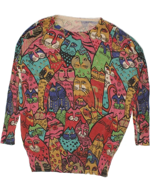 VINTAGE Womens Overshirt Boat Neck Jumper Sweater UK 18 XL Multicoloured Cozy knit sweaters for winter