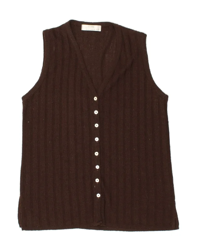 VINTAGE Womens Sleeveless Cardigan Sweater EU 38 /40 Medium Brown Viscose Cotton sweaters