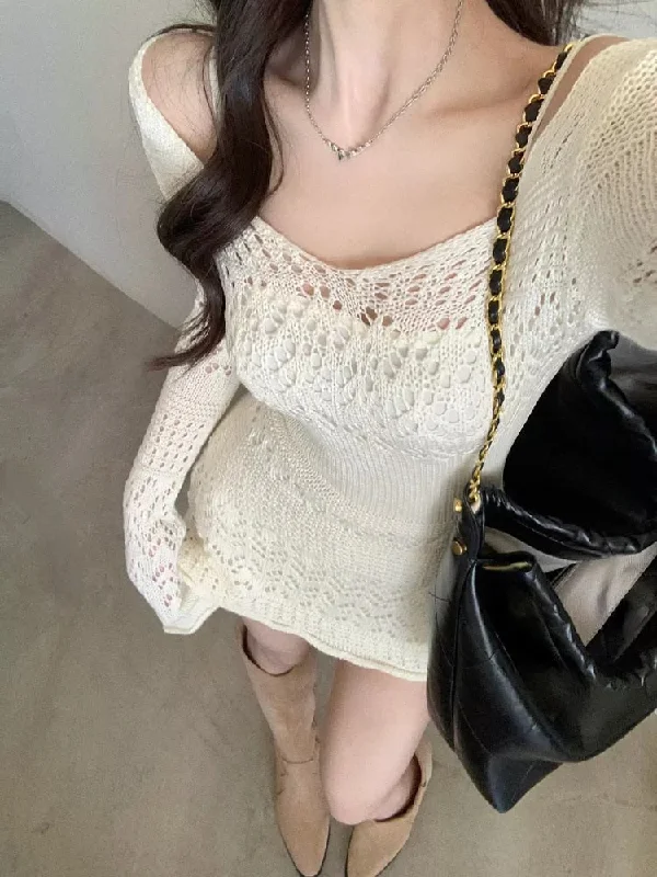 Calynda Knitted Lace Mini Dress Smocked mini dresses