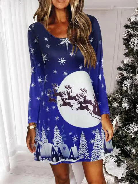 Long Sleeve Scoop Neck Christmas Mini Dress Trendy mini dresses under $50