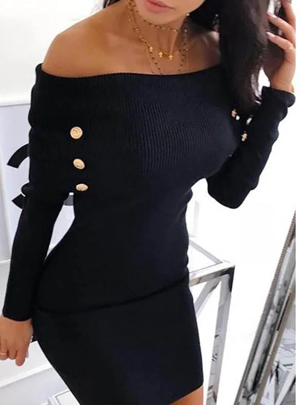 Off Shoulder Long Sleeve Bodycon Mini Dress Red carpet mini dresses