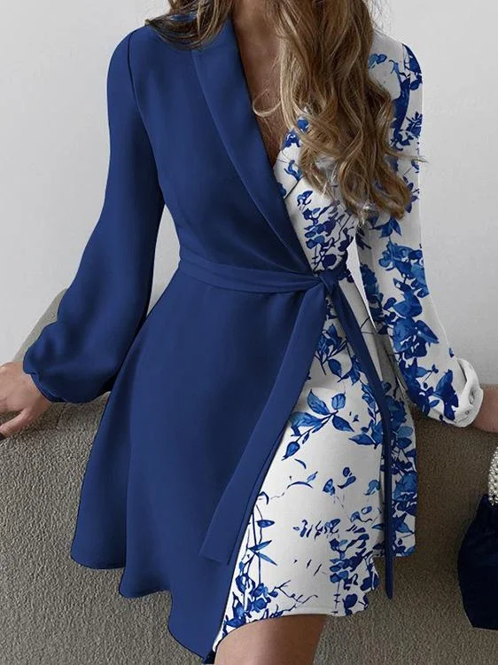 Temperament V-Neck Tie Long Sleeve Mini Dress Women's mini dresses