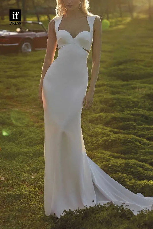 71181  -Unique Straps Sweetheart Mermaid Sleeveless Beach Wedding Dress with Train Sexy Lace Gown