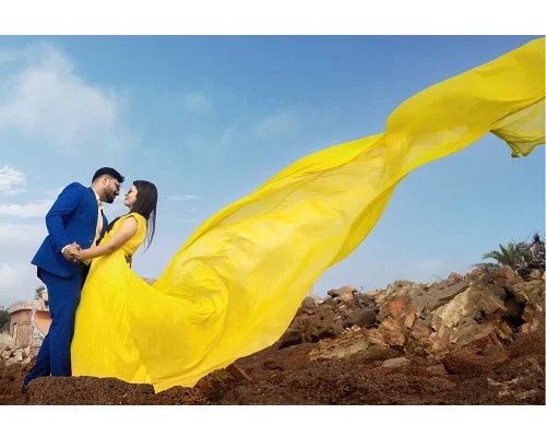 G178 (2), Yellow prewedding Shoot Long Trail Gown, Size(All) Lace A-line Dress