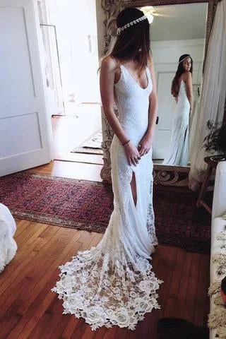 Romantic Boho Backless Lace Mermaid Elegant Ivory Wedding Dress WK151 Embroidered Wedding Dress