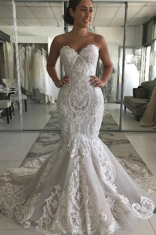 Sexy Mermaid Ivory Lace Appliques Backless Wedding Dresses Wedding Gowns W1011 Soft Lace Gown