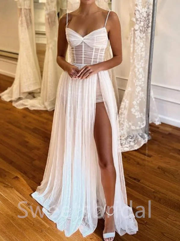 Sexy Sweetheart Spaghetti straps Side slit A-line Wedding Dresses, DB0202 Chic Lace Dress