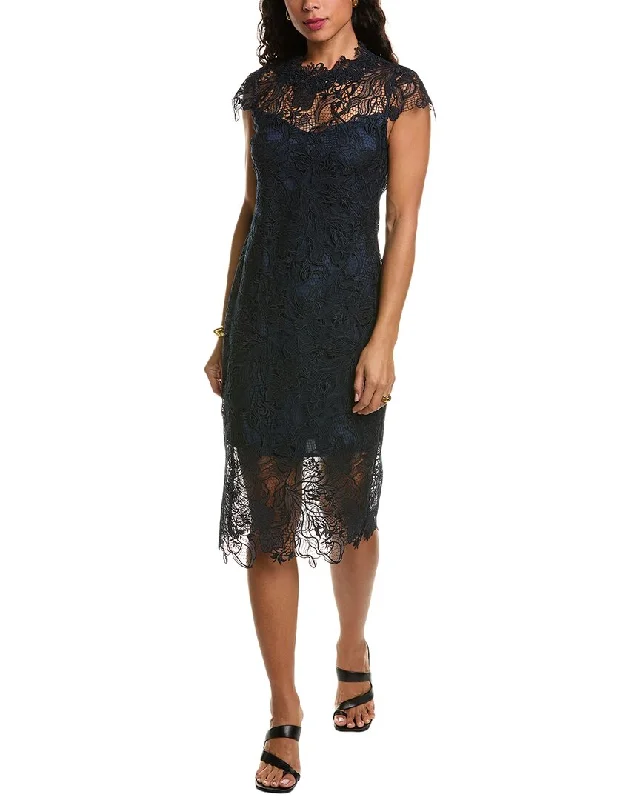 Elie Tahari Lace Applique Midi Dress Date night midi dresses