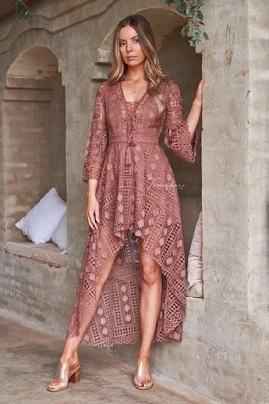 Boho High Low Dress - Mauve (Final Sale) Vacation midi dresses