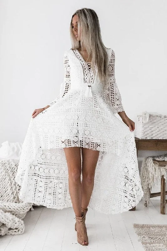 Boho High Low Dress - White Best value midi dresses