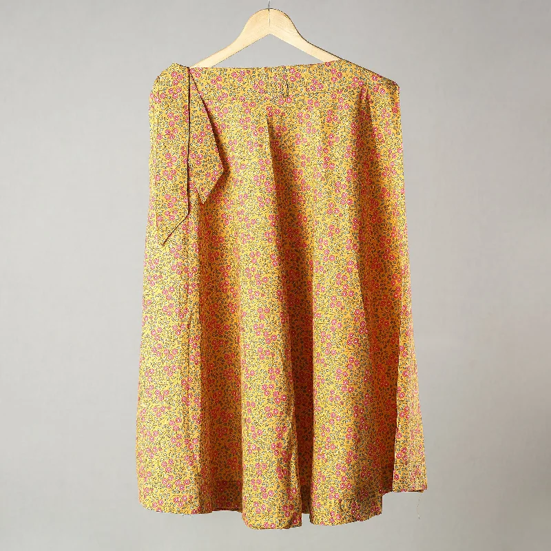 Yellow - Sanganeri Block Printed Cotton Wrap Around Skirt Gothic unclassified skirts