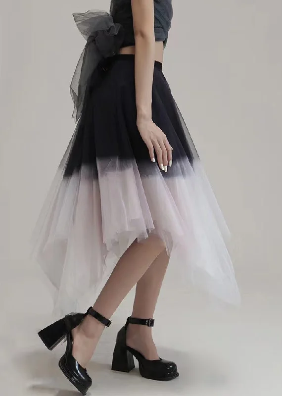 Chic Pink Gradient Color Asymmetrical High Waist Tulle Skirt Summer Unique unclassified skirts