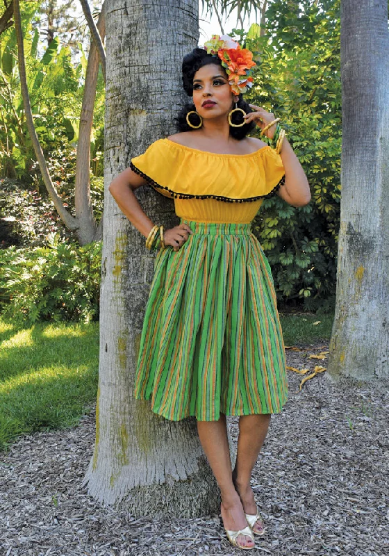 "Final Sale" Serape Striped Deluxe Beverly Gathered Skirt in Lime Green Neutral tone unclassified skirts