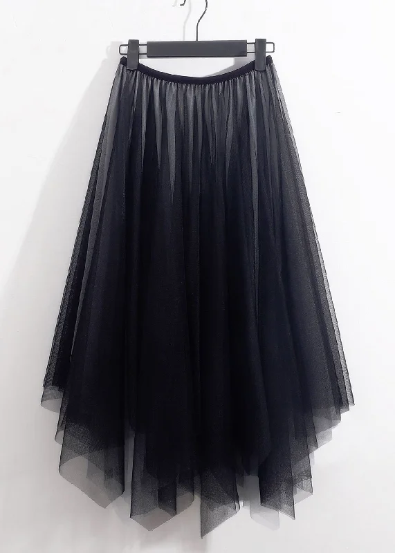 Loose Black Asymmetrical High Waist Tulle Skirt Summer Wrap unclassified skirts