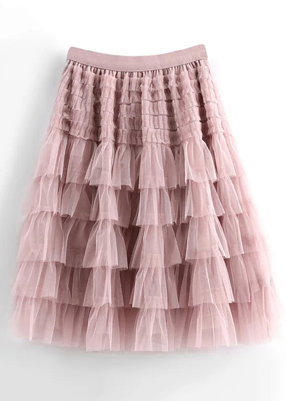 Pink Ruffled Tulle Summer Skirts Elastic Waist Trendy new unclassified skirts