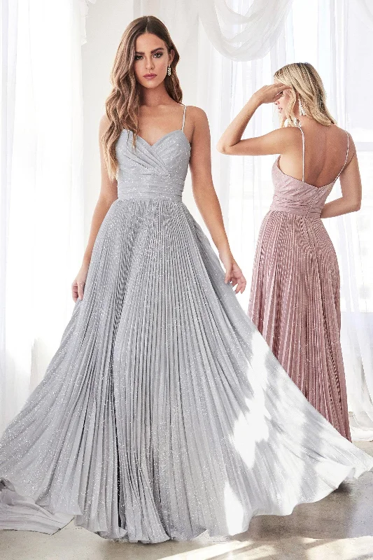 Cinderella Divine CH221 Prom Long Formal Metallic Glitter Pleated Dress Best maxi dresses for formal events