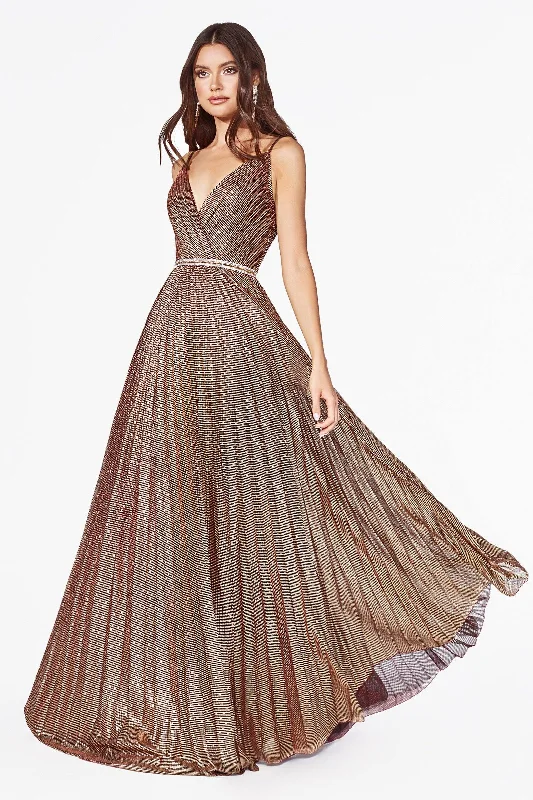 Cinderella Divine KC896 Prom Long Formal Spaghetti Strap Stripped Metallic Dress Fall maxi dresses