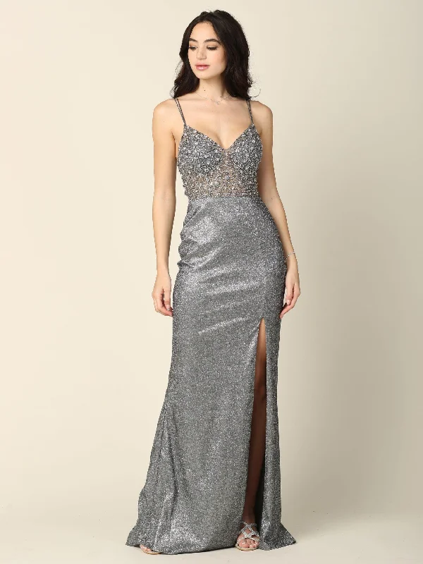 Prom Long Spaghetti Strap Formal Metallic Dress Knitted maxi dresses