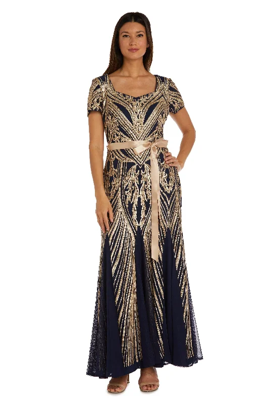 R&M Richards 7385P Long Formal Petite Dress Smocked maxi dresses