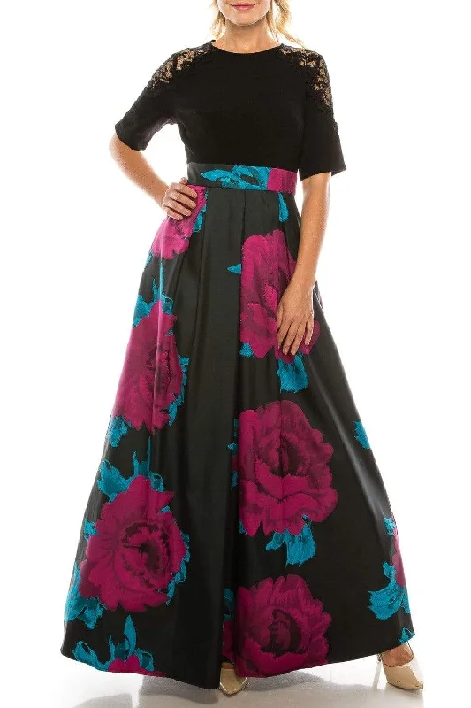 Ignite Evenings - IG3874 Lace Jewel Neck Floral Print A-line Gown Plus size party dresses