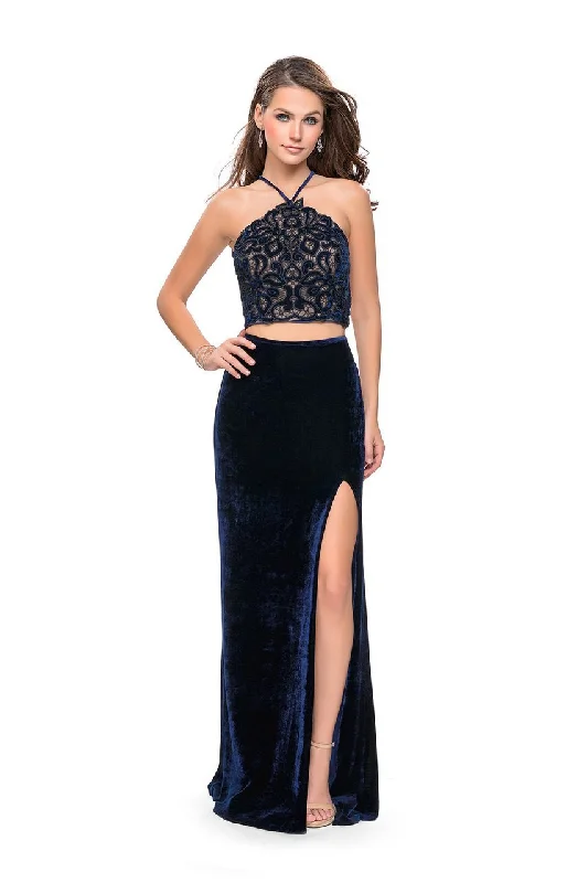 La Femme - 26115 Two Piece Halter Lace Velvet Evening Dress Birthday party dresses